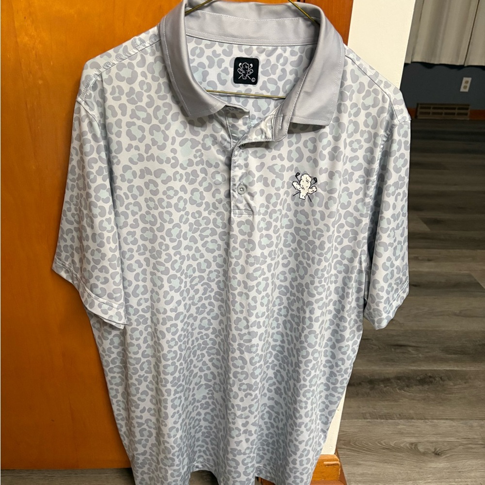 Cactus Hack Gray Leopard Pattern Polo Shirt